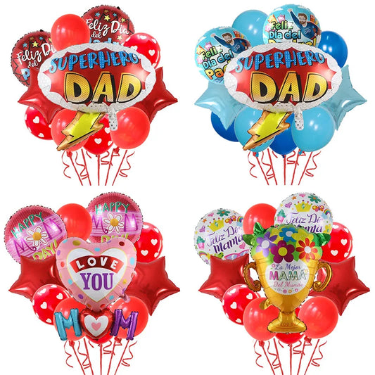 11pcs/Set Best DAD Trophy Spanish Happy Father's Day Foil Balloons English Mother's Day Party Decoration Latex Air Globos Gifts