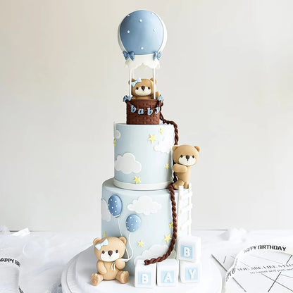 New 3D Pink Blue Bear Cake Topper Cute Mini Bear Doll Cake Decoration Boy Girl Birthday Party Gender Reveal Baby Shower Supplies