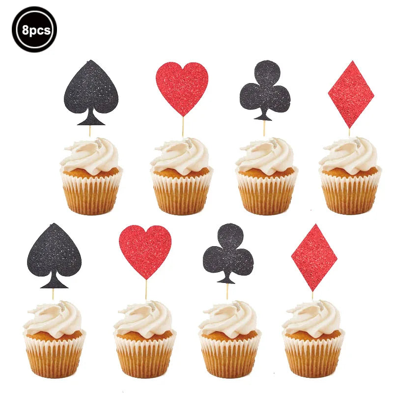 Casino Theme Cake Decoration Poker Pattern Cupcake Topper Adult Casino Poker Birthday Party Decoration Supplies