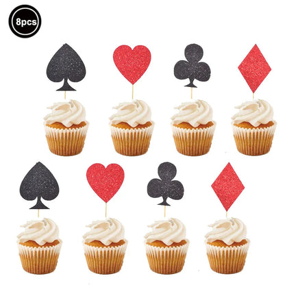 Casino Theme Cake Decoration Poker Pattern Cupcake Topper Adult Casino Poker Birthday Party Decoration Supplies