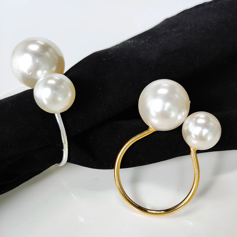 Wedding Pearl Napkin Rings Metal Gold Silver Napkin Holders for Wedding Elegant Party Supplies Event Dinner Table Decorations