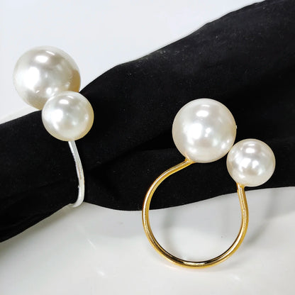 Wedding Pearl Napkin Rings Metal Gold Silver Napkin Holders for Wedding Elegant Party Supplies Event Dinner Table Decorations