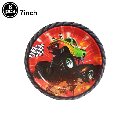 Monster Truck Birthday Party Paper Plates Cup Napkin Tablecloth Balloon Hanging Swirls Banner Monster Truck Birthday Party Decor