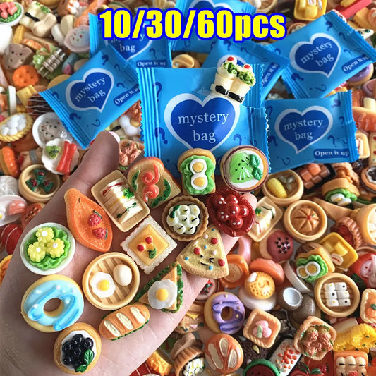 10/30/60pcs Blind Bags Mixed Styles Tiny Food Miniature Simulated Mini Food Miniature Mystery Bags for Dollhouse Decor, Gifts