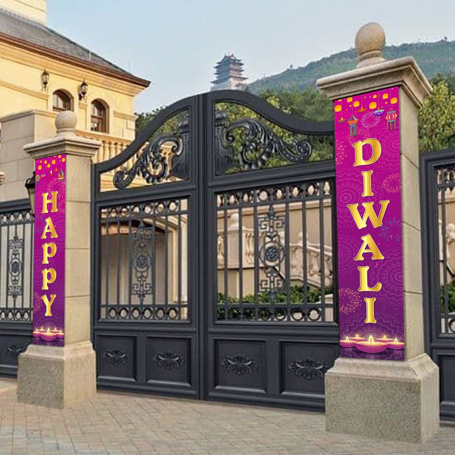 Cheereveal Happy Diwali Porch Sign Festival of Lights Party Banner Hindu Dewalee Door Hanging Decorations Deepavali Home Decor