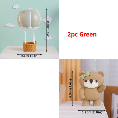 Bear Cake Toppers for Boy or Girl Baby Shower Children's Birthday Party Decoration Hot Air Balloon Cake Topper Pink Blue Green