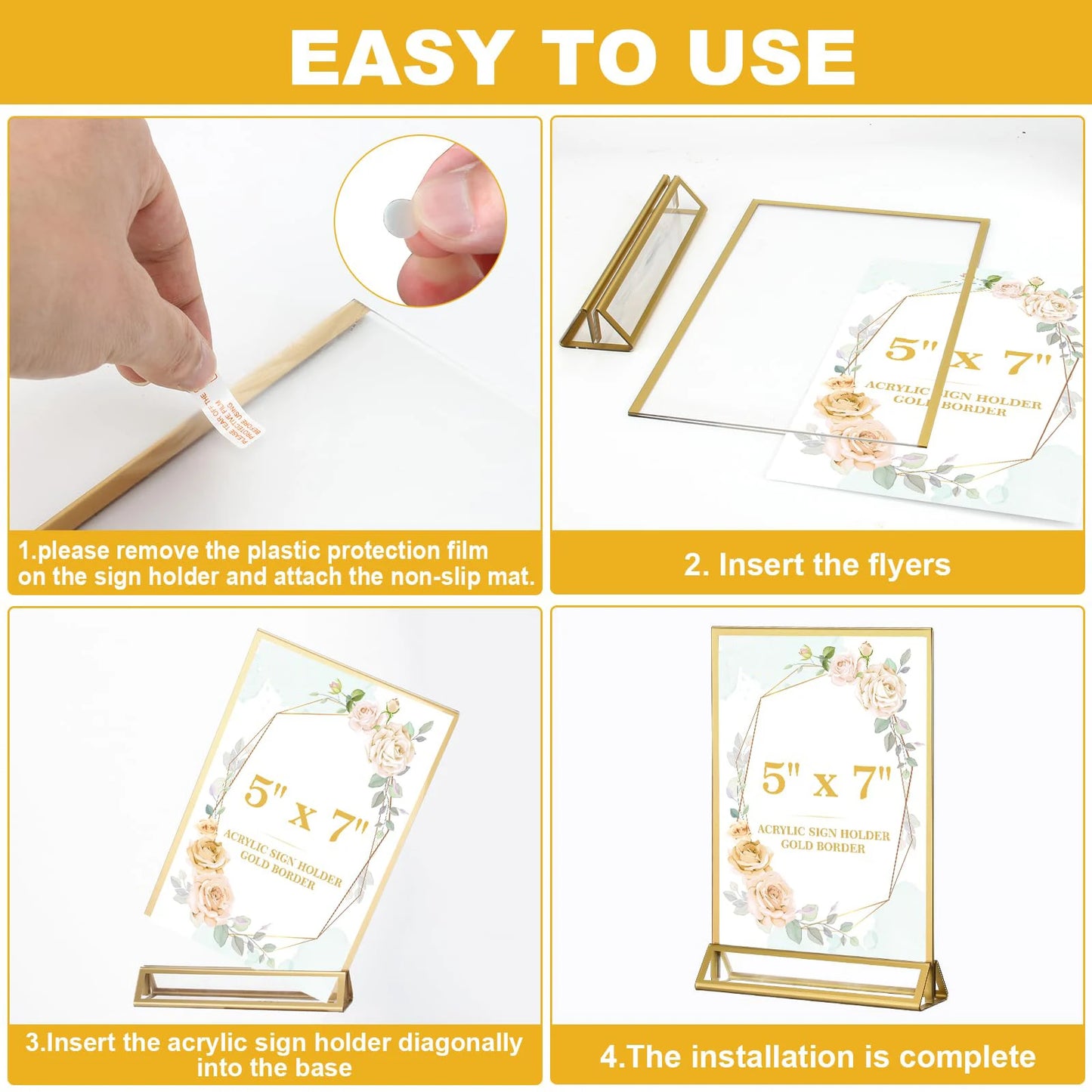 6-36 Transparent Acrylic Signage Gold Picture Frames Double-sided Display Stand Wedding Number Plate Table Flyer Menu Card Rack