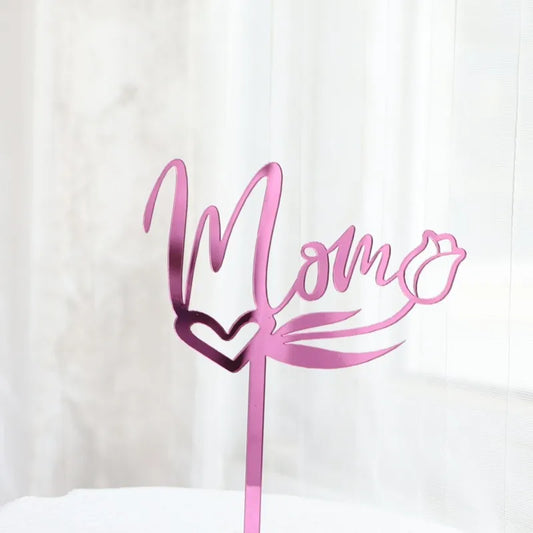 2023 Happy Mothers Day Cake Topper Gold Red Tulip Acrylic MOM Birthday Party Cake Toppers Dessert Decoration Mother's Day Gifts