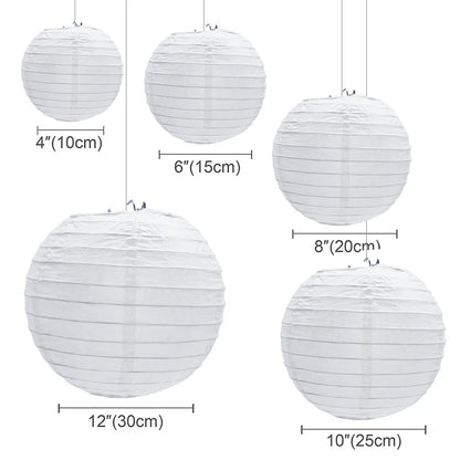 30Pcs/set White Paper Lanterns Chinese Hanging Round Lantern Lamp for Wedding Anniversary Birthday Party Decoration Christmas