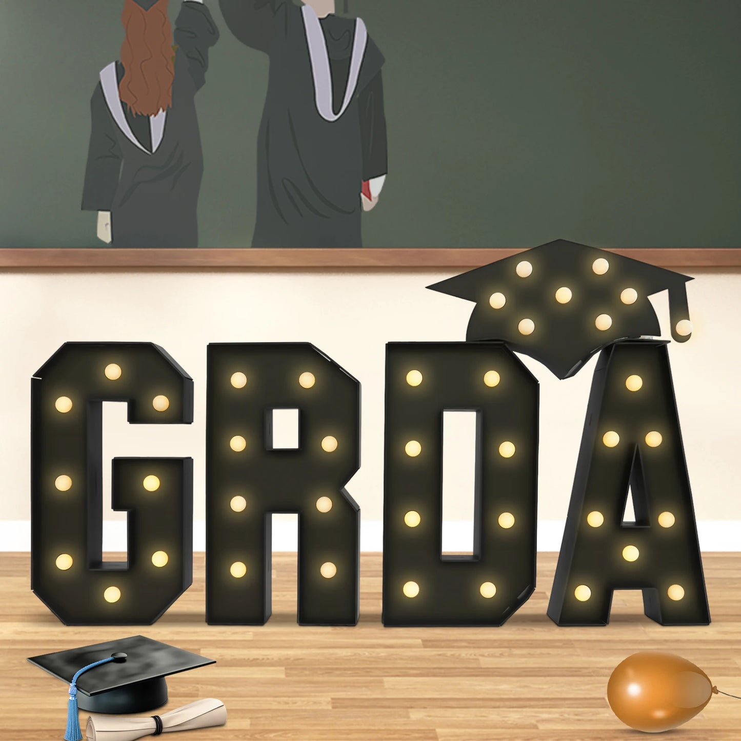 70cm GRAD Light Up Letters,Graduation Decoration LED Letter Lights,LED Letter Light,Freestanding/Wall-mounted