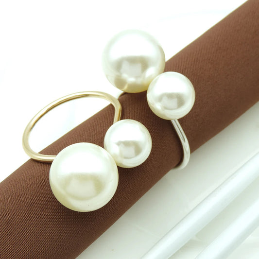 Wedding Pearl Napkin Rings Metal Gold Silver Napkin Holders for Wedding Elegant Party Supplies Event Dinner Table Decorations