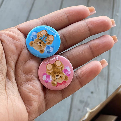 10pcs Gender Reveal Theme Tinplate Badges Cute Bear Team Boy Girl Button Pins Baby Shower Birthday Party Favors Decoration