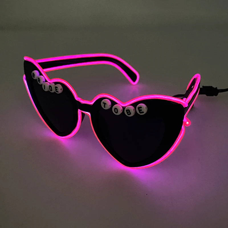 Heart Shaped LED Neon Glasses Luminous Bride To Be Glasses Bachelorette Party Bride Sunglasses gift Wedding Supplies