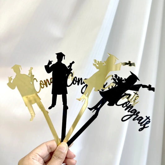 2025 Graduation Cake Topper Gold Black Acrylic certificate Student Party Gift Graduation Ceremony Cake Topper Dessert Decoration