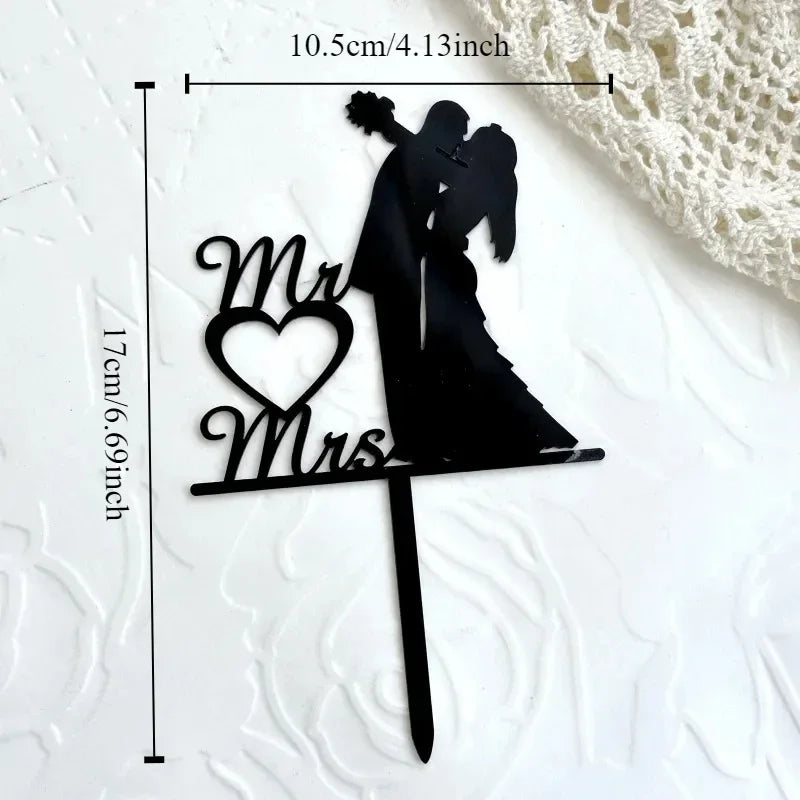 MR MRS Cake Topper Acrylic Black Wedding Cake Topper Decorations Mariage Baking Tools Party Supplies