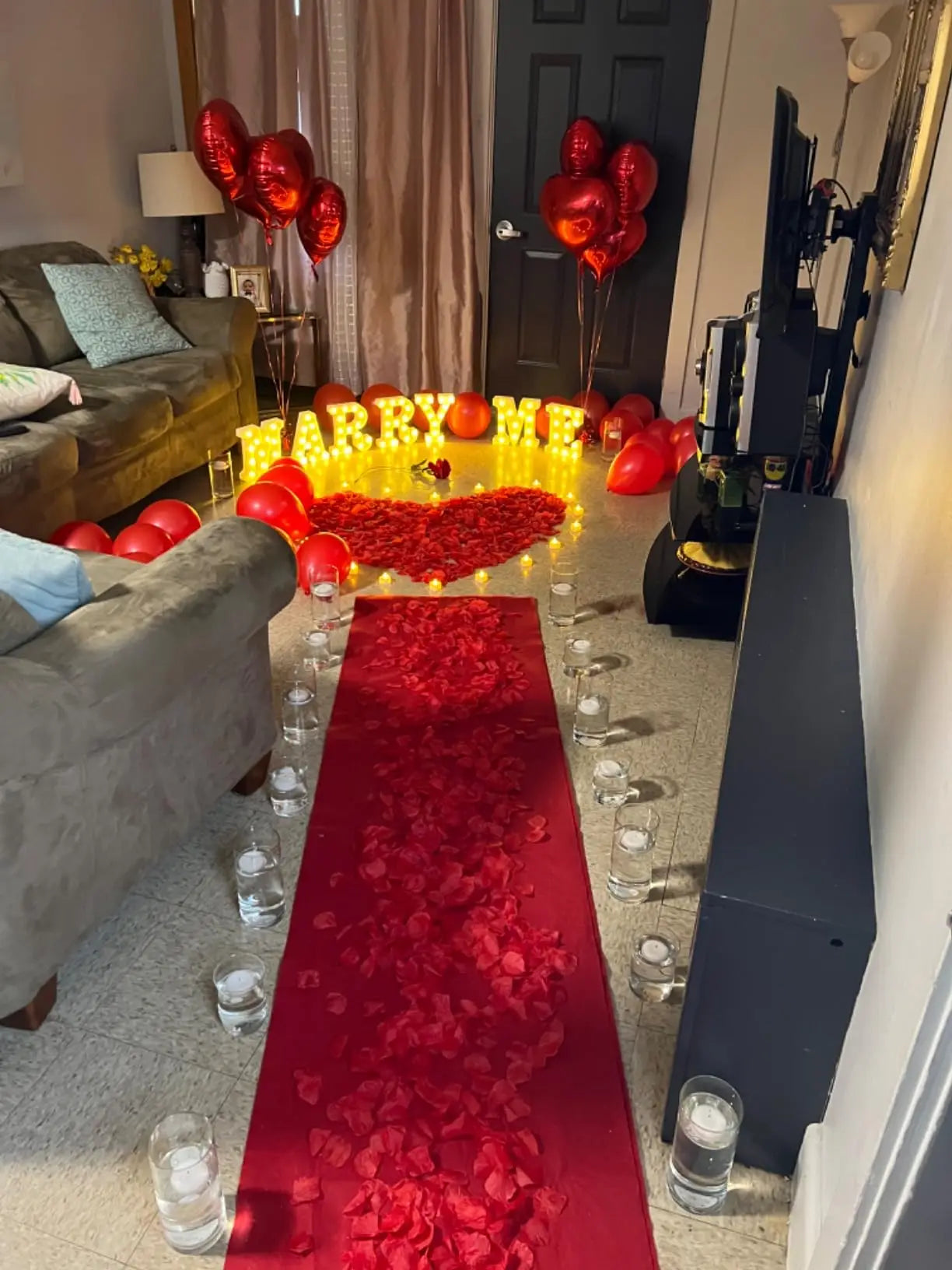 Proposal Decorations Kit Marry Me Light Up Letters 2000 Rose Petals 24 Flameless Candles for Valentine Day Proposal  Engagement