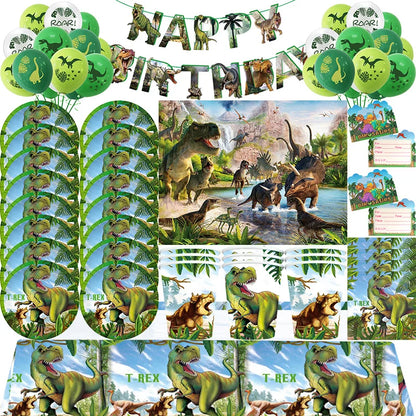 Jurassic Dinosaur Birthday Decoration Tableware Balloon Paper Cup Backdrop Tablecloth Banner Plate Birthday Party Decor Supplies