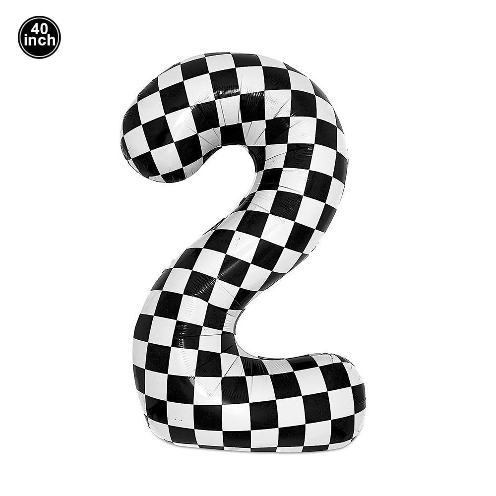 40Inch Checkered 1 2 3 4 5 6 Large Black White Number Balloon Motorcycle Racing Two Fast Race Car Birthday Party Supplies