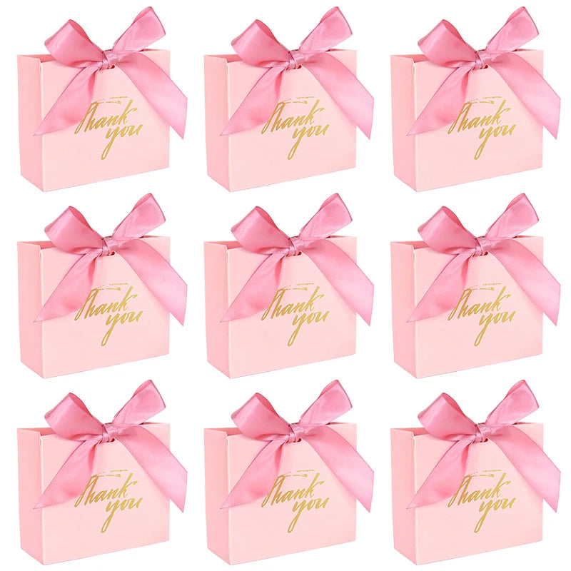 5/10pcs Thank You Candy Box With Ribbon Small Gift Packing Bag For Christmas Wedding Baby Shower Birthday Party gift for guests