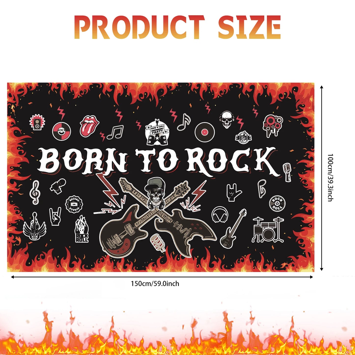 1pc Born to Rock Backdrop Banner, Extra Large 1950's Rock and Roll Party Decorations, Rock Star Music Theme Birthday Party Suppl