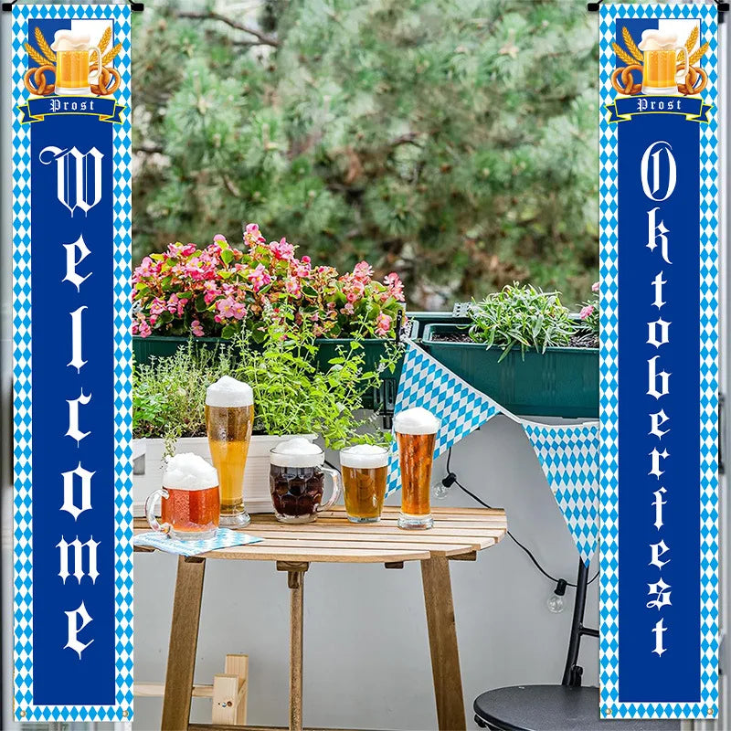 Beer Flag The Munich Oktoberfest Event Party Decorations Door Hanging Banner 1 Pair Tapestry Polyester Printed for Home Outdoor