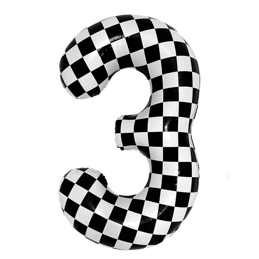 40Inch Checkered 1 2 3 4 5 6 Large Black White Number Balloon Motorcycle Racing Two Fast Race Car Birthday Party Supplies