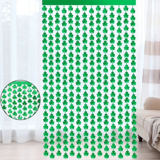 St Patrick Day Backdrop Curtain Green Clover Foil Fringe Curtain Metallic Fringe Curtain Party Decorations Supplies Favor Gifts