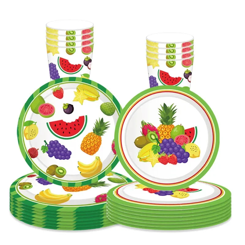 Hawaii Fruit Party Disposable Tableware Watermelon Pineapple Grape Plates Napkins Kids Happy Summer Fruit Birthday Party Decors