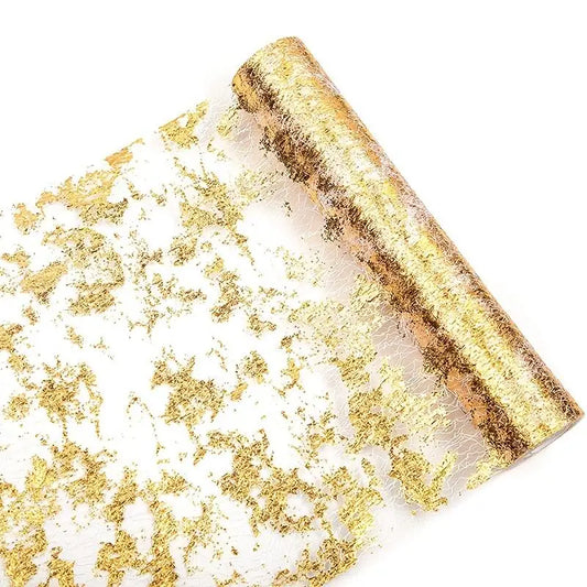 Sparkle Metallic Gold Table Runner Sequin Glitter Foil Mesh Roll Tablecloth for Wedding Event Birthday Baptism Baby Shower Decor