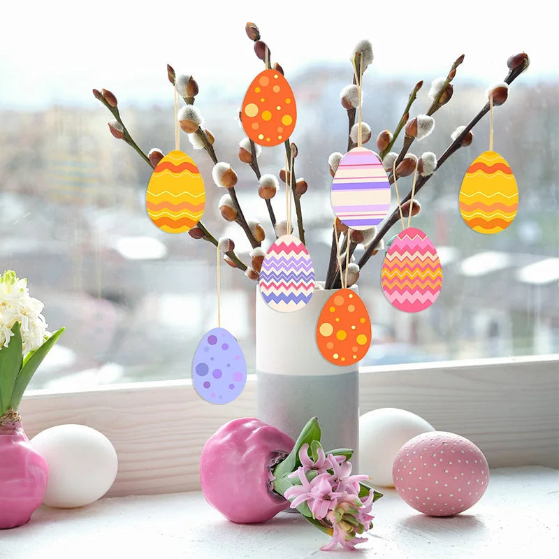 30-80mm Wooden Easter Eggs Kids DIY Painting Crafts Blank Bunny Eggs Wood Chips Happy Easter Party Home Decoration Ornament Gift