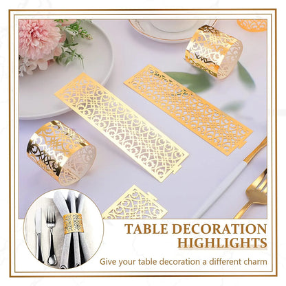 100/50Pcs Napkin Ring Hollow Pattern Gold and Silver Napkin Ring Wedding Party Table Decoration Supplies Wedding Decoration