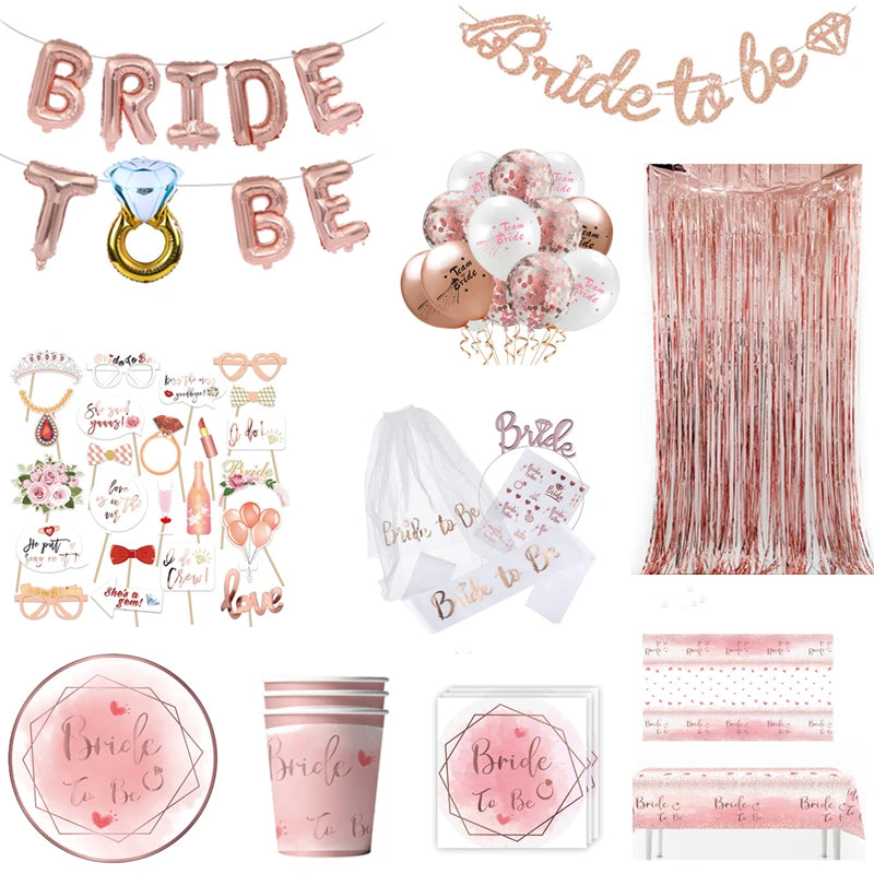 Bride To Be Party Decorations Balloons Napkin Cups  Veil Sash Team Bride Wedding Decor Bachelorette Party Supplies