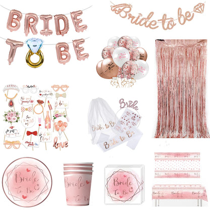 Bride To Be Party Decorations Balloons Napkin Cups  Veil Sash Team Bride Wedding Decor Bachelorette Party Supplies