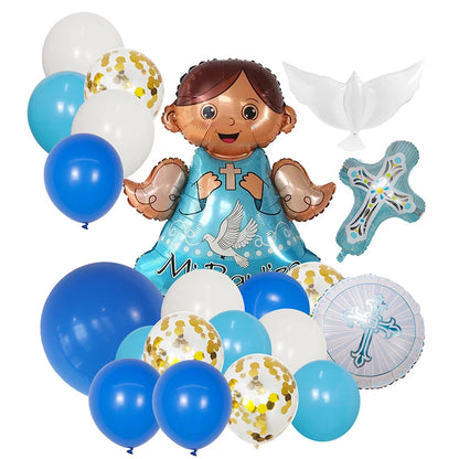 God Bless Balloons Banner Jesus Cross Ballons Baby Shower Boy Girl First Holy Communion Party Easter Baptism Forked Christening