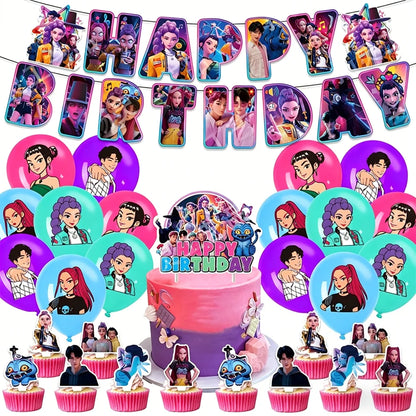 Hunters Girl Group Birthday Party Decor Set Banner Balloons Cake Toppers Hanging Swirls Kids Party Photo Props Event Supplies