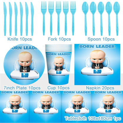 Cartoon Boss-Boys-Girls Theme Newborn 1st Birthday Party Decor Disposable Tableware Backdrop Balloons Baby Shower For Kids Gifts