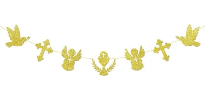 First Holy Communion Decorations First Primera Communion Banner Cake Topper Kit for Girls Boys Baptism Space Decorations