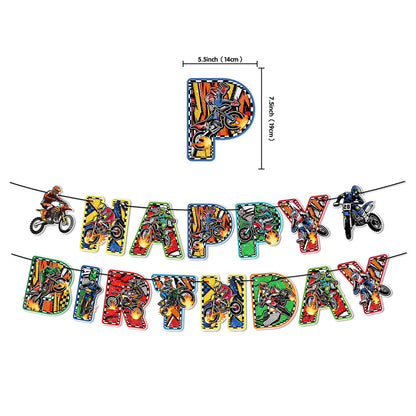 Motocross Dirt Bike Birthday Party Banner Cake Topper Foil Motorcycle Balloon for Boy Kids Motor Theme Party Decoration Supplies
