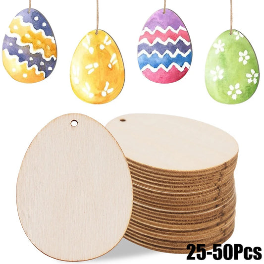 30-80mm Wooden Easter Eggs Kids DIY Painting Crafts Blank Bunny Eggs Wood Chips Happy Easter Party Home Decoration Ornament Gift