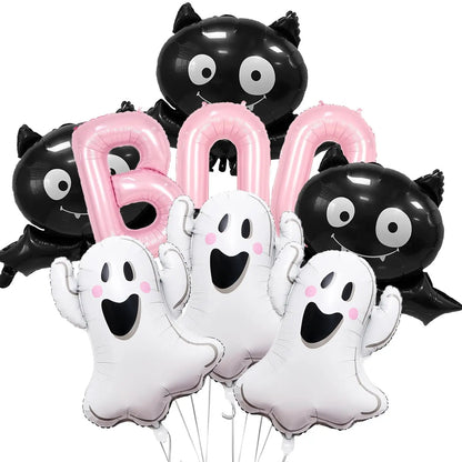 Halloween Ghost Balloons Set Pink BOO Ghost Bat Foil Balloon for Halloween Themed Party Decoration Supplies