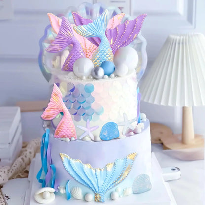 Mermaid Tail Cake Toppers Under the Sea Cake Decoration Seashell Sea Star Cake Topper for Birthday Baby Shower Wedding Cake Deco