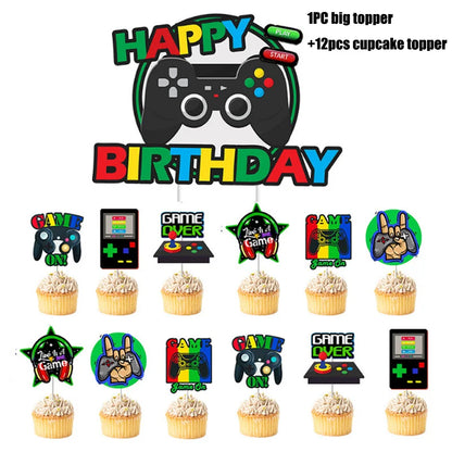 Video Game Birthday Party Decoration Video Game Happy Birthday Paper Plates Cups Napinks Tablecloth Background Balloons Supplies