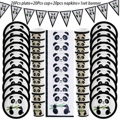 Panda Theme Party Decoration Kids Birthday Party Supplies Cute Panda Disposable Tableware Banner Cookie Bag Baby Shower Decor