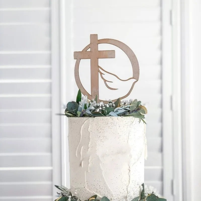 Gold Peace Dove Cross Cake Toppers Holy Communion Baptist Party Decorative Cake Insert for The First Communion Party Supplies