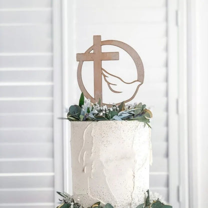 Gold Peace Dove Cross Cake Toppers Holy Communion Baptist Party Decorative Cake Insert for The First Communion Party Supplies