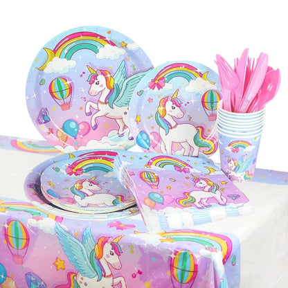 Rainbow Unicorn Party Balloons Disposable Tableware Gift Bags For Kids Girl Unicorn Birthday Party Decoration Favors Supplies