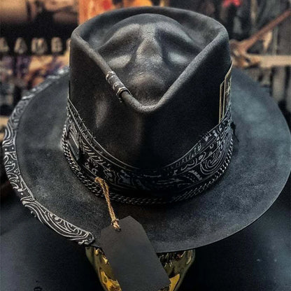 Black Gothic Cowboy Hat Unique Headwear Halloween Party Accessory Skull Cowboy Hat Spooky Headwear Festival Cowboy Caps Ornament