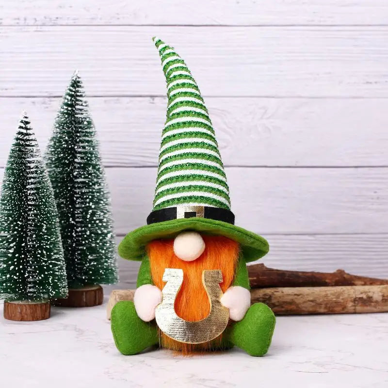 funny St Patricks Day Gnomes Green Leprechaun Faceless Dwarf Doll Shamrock Tiered Tray Decor Shamrock Holiday Ornament supplies