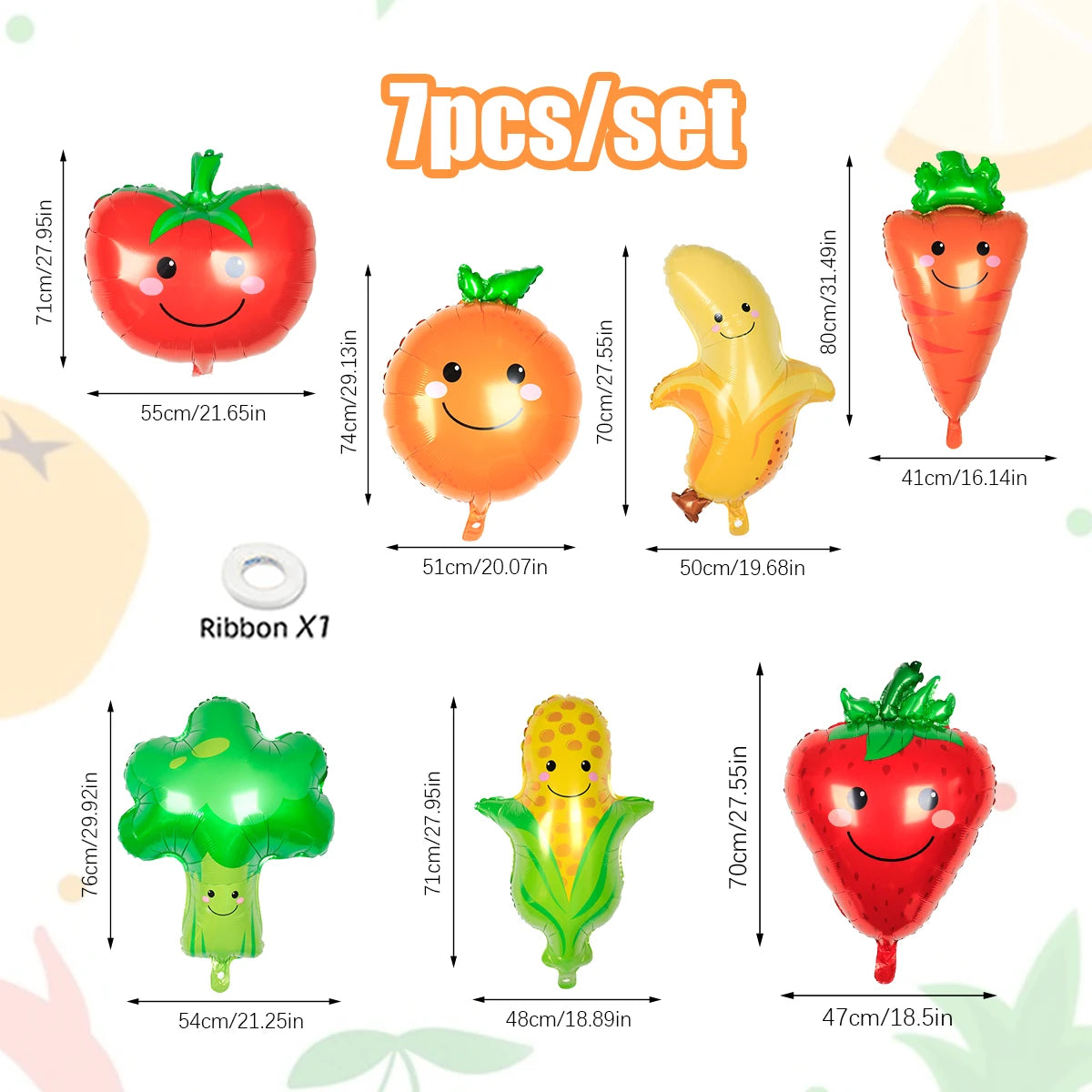 1/7pcs Strawberry Broccoli Corn Banana Tomato Orange Carrot Balloons Suitable for Birthday, Baptism, Summer Party, Fruit Theme