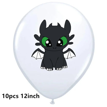 1set How Train Dragon Balloons No Teeth Toothlessing Green Eye Black Loong Party Decoration Happy Birthday Banner Cake Topper
